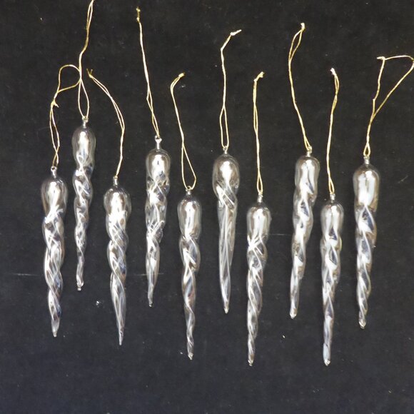 NEW 6” VINTAGE CHRISTMAS BLOWN CLEAR GLASS TWISTING ICICLE ORNAMENT LOT OF 10 - Picture 2 of 12